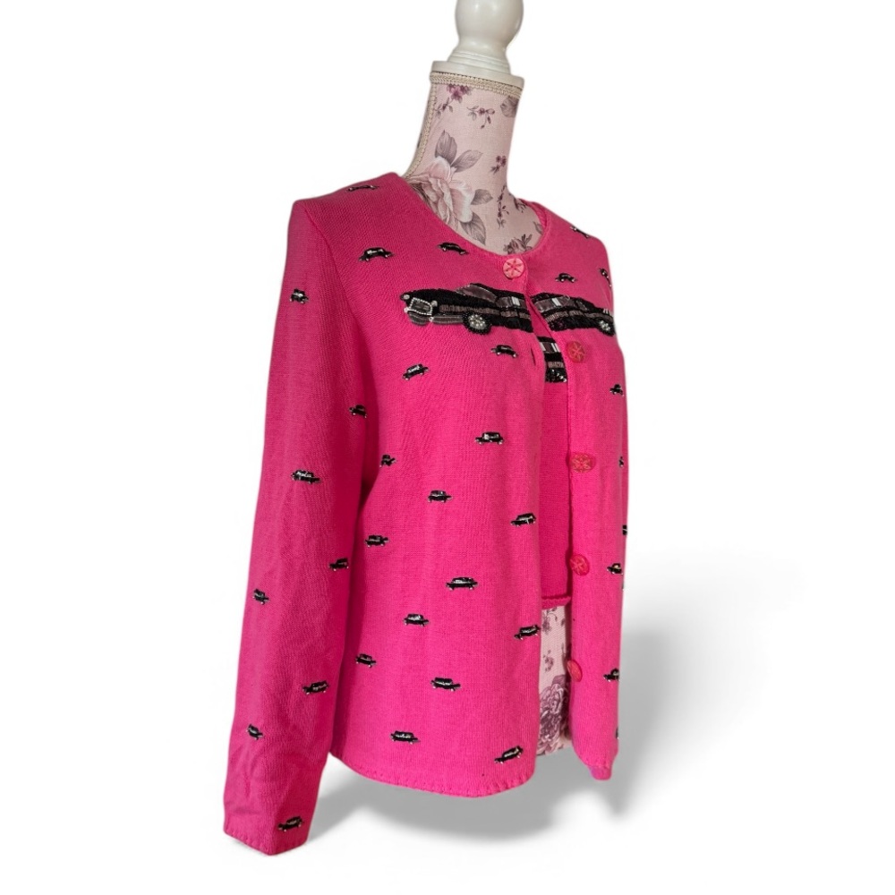 Vintage Michael Simon Pink Cadillac 2 Piece Sweater - Picture 2 of 4